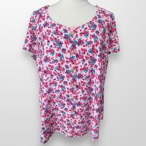 Torrid Size 3X Top Shirt Blouse‎ PInk Floral Short Sleeve Lightweight Stretch